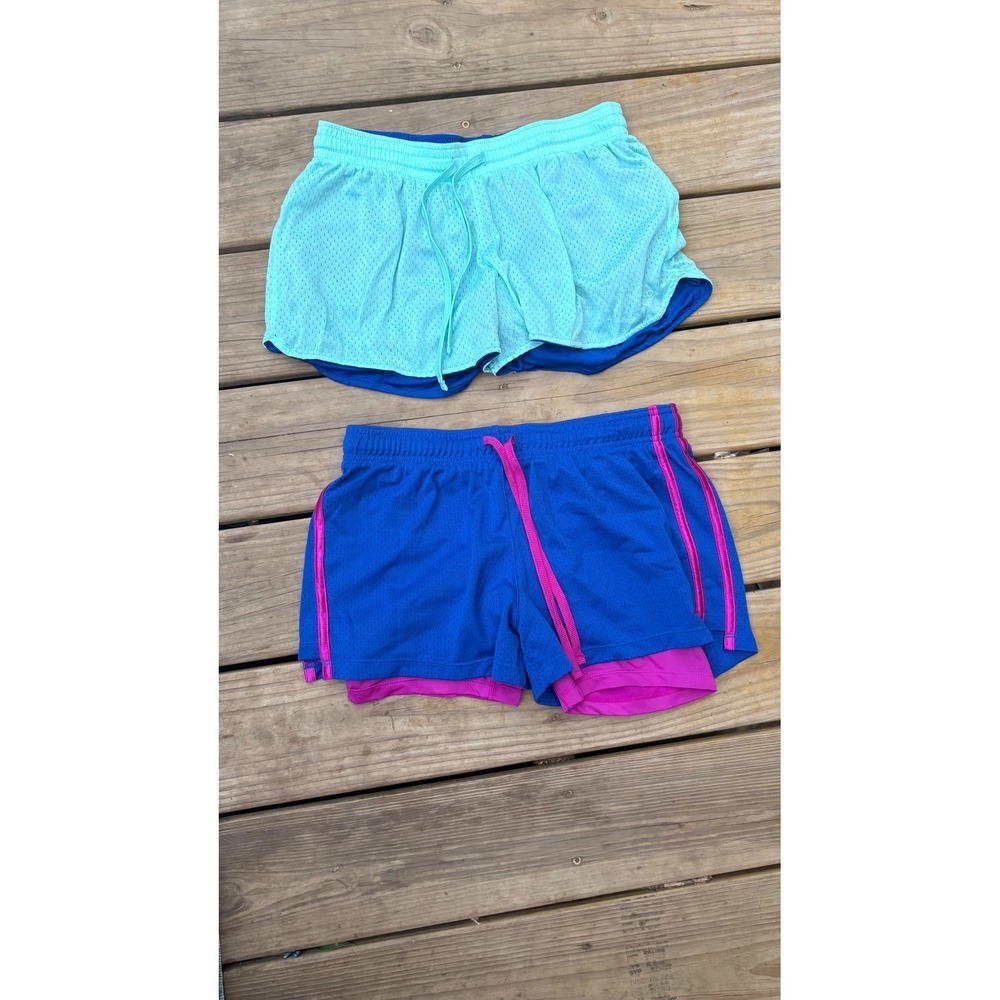 C9 by Champion Girls Medium Athletic Shorts Bundle Blue Pink Teal Mesh 2 Pack
